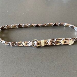Braided Leather Belt - Cream and Metallics
